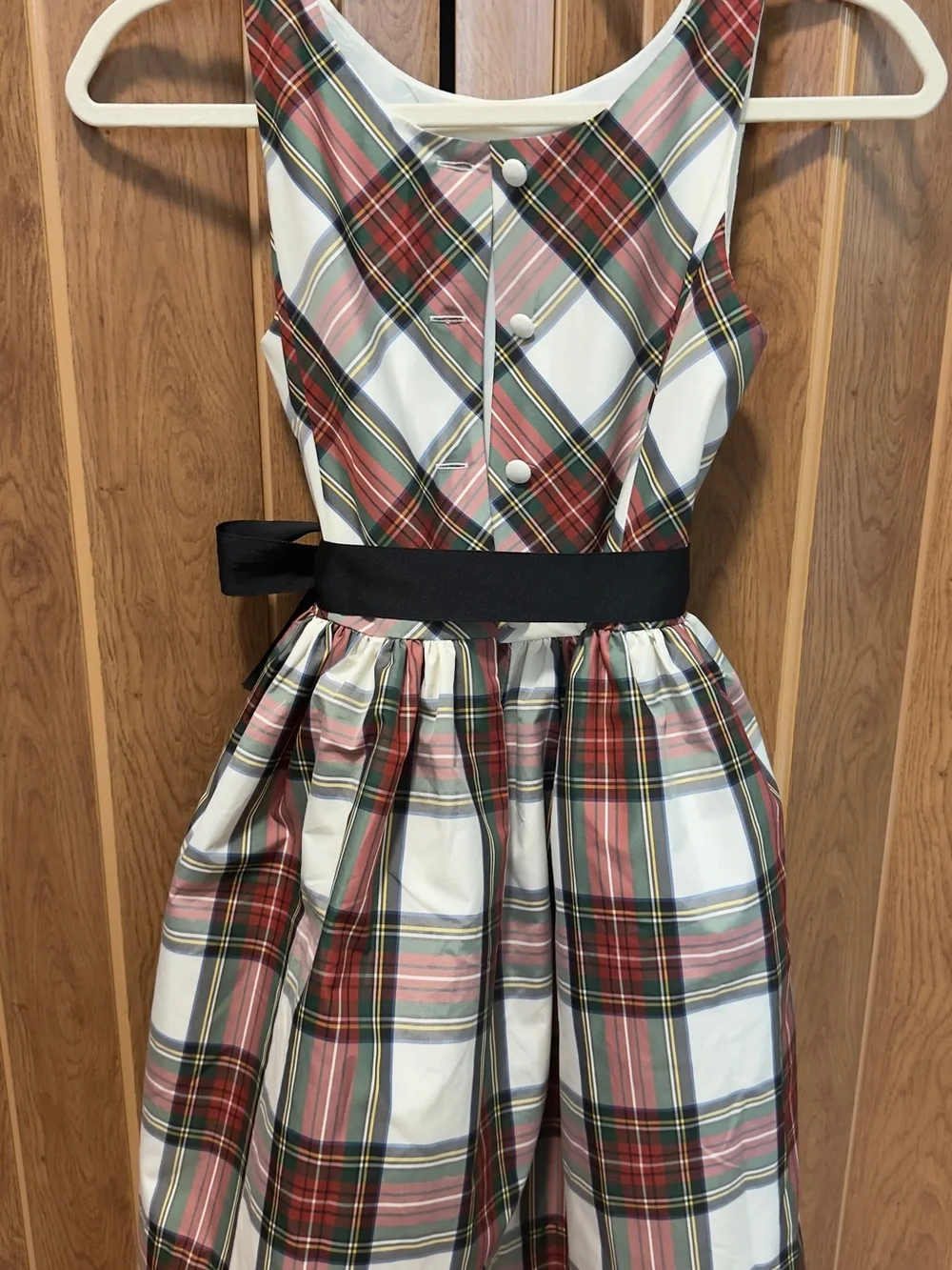 Plaid Taffeta Dress with Black Sash - Girls 12